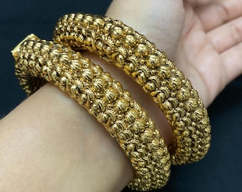 Brazaletes indios, joyas antiguas de oro, joyas del sur de la India, brazaletes nupciales de templo para mujer, pulseras que se pueden abrir, brazaletes tradicionales indios Kada