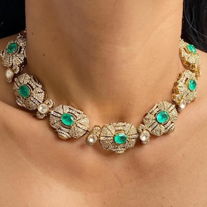 Mint Doublet Polki Necklace Kundan Choker Sabyasachi Jewelry Victorian Polki Diamond Necklace PREMIUM Moissanite Polki Choker Indian Jewelry