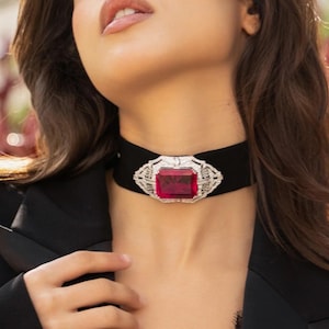 Ruby Choker Necklace PREMIUM Red American Diamond DESIGNER Inspired Red Ruby Diamond Necklace India Choker CZ Ruby Jewelry Set Statement