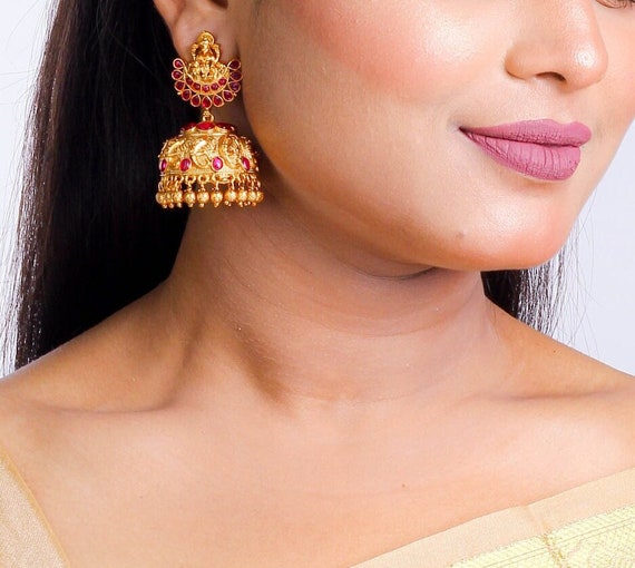 Temple Earring Ruby Jhumka India Earring South India Temple