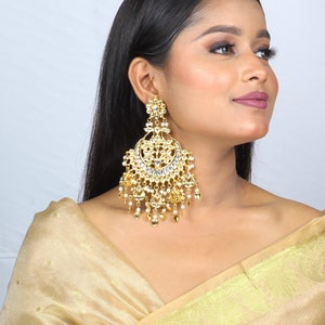 Pearl Earrings Kundan Chandbali earrings indian gold plated indian earrings jadau kundan jewelry moissanite polki diamond earrings 22k gold plated pipal patti kundan earrings jadau kundan jewelry chandbali earrings indian jewelry sabyasachi jewelry