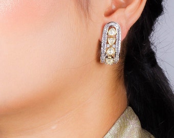 Kundan Stud Earrings Victorian Polki Jewelry Uncut Polki Diamond Stud Earrings India Sabyasachi Earrings Jadau Kundan Gold Polki Earrings