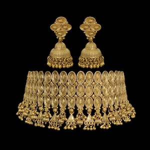 Indian Necklace South Indian Jewelry Temple Choker Antique Gold Jewelry 22k Gold Plated Choker For Women India Jewelry Amrapali Inspired Set