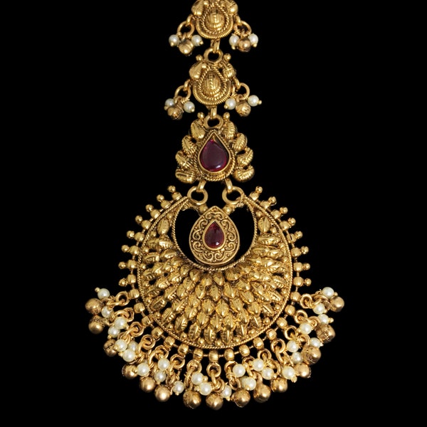 Gold Plated Maang Tikka, Indian Tikka Jewelry, Antique Jewelry, Temple Maang Tikka