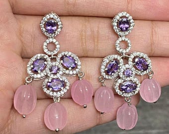 Purple Pink Diamond Earrings | Statement Jewelry | Sabyasachi Inspired | Wedding Gift