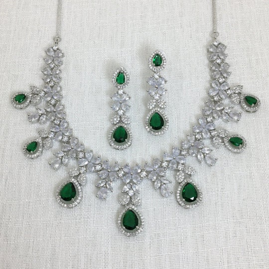 Green stone necklace set sale