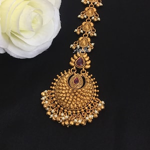 Ruby Maang Tikka South Indian Jewelry Gold Tikka Antique Jewelry Pearl India Bridal Tikka Jewelry Traditional Forehead Maang Tikka For Women