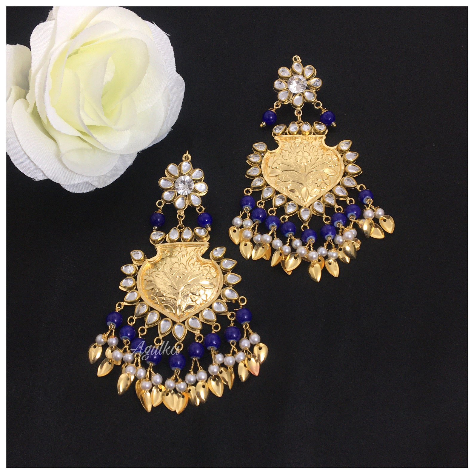 Pakistani Punjabi Earrings Kundan Earrings Gold Plated Etsy