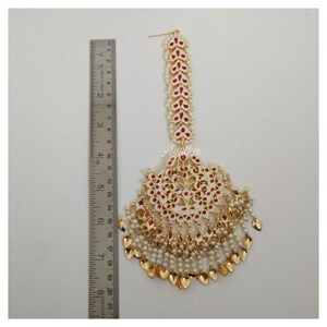 Tikka Earrings Set | Punjabi Bridal Jewelry | Oversized Kundan Polki Set | Indian Wedding Forehead Tikka image 9