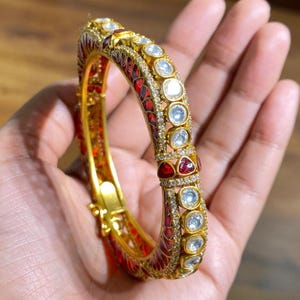Ruby Kundan Bangles Polki Diamond Bracelet Sabyasachi Jewelry Gold Plated Indian Kada Bangles Moissanite Polki Jewelry Indian Statement Kada