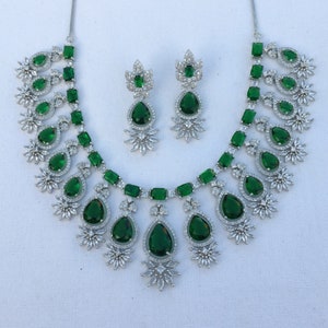 Emerald Green Necklace CZ Diamond Wedding Choker Statement Bridal Jewelry Emerald Crystal Necklace Set Designer Inspired Jewelry