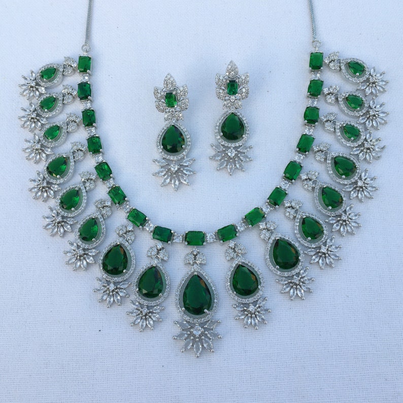 Kiara Advani	Emerald Diamond	Bridal Wedding Set	Agulka Jewels	American Diamond	Emerald Jewelry Set	Emerald Choker	Green Diamond	Emerald Green	Deepika Padukone	India Choker	Faux Emerald	Emerald Necklace