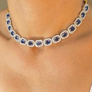 Sapphire Choker Necklace Blue Diamond Necklace Jhumka Necklace Set American Diamond India Choker Blue Sapphire Necklace Bridal Wedding Set