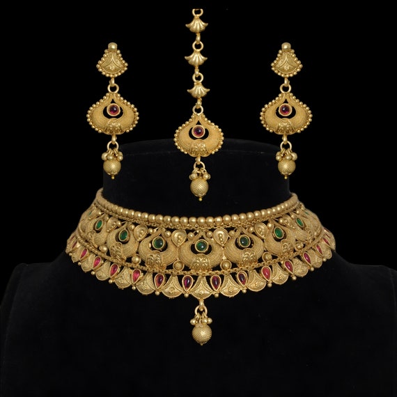 India Antique Gold Choker Necklace Set Amrapali Jewelry Designer Temple South India Jewelry Statement Jewelry 22k Gold Plated Wedding Gift Etsy