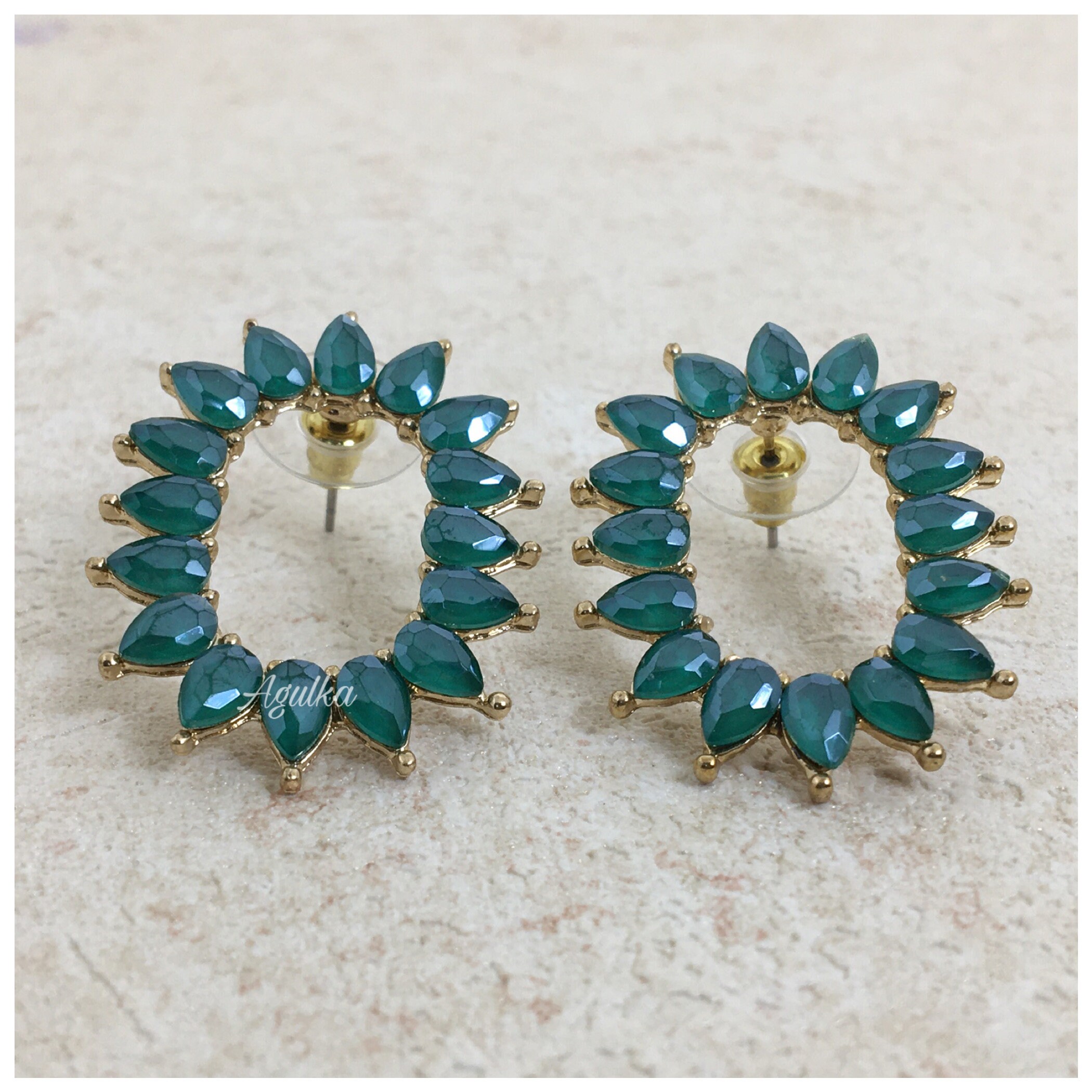 Peacock Stud Earrings Big Gemstone Studs Indian Stud Etsy