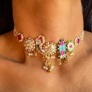 Navratan Necklace Pachi Kundan Choker Polki Jewelry Sabyasachi Inspired PREMIUM Indian Necklace Deicate Peacock Choker Navratan Polki Choker