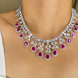 Cubic Zirconia, Tyaani Jewelry, Amrapali Jewelry, Blue India Jewerly, American Diamond, Sabyasachi Inspired, Pakistani jewelry, Nita Ambani Jewelry, ruby jewerly set, ruby necklace, ruby diamond, ruby statement, pink stone jewelry,