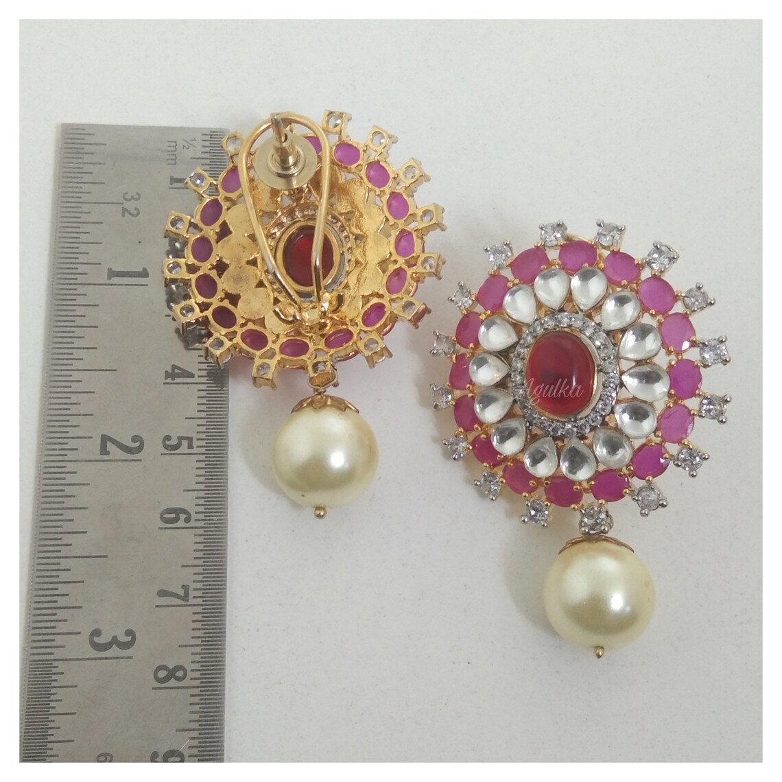 Polki Earrings/CZ Diamond Earrings/Ruby Earrings/Big Polki Etsy