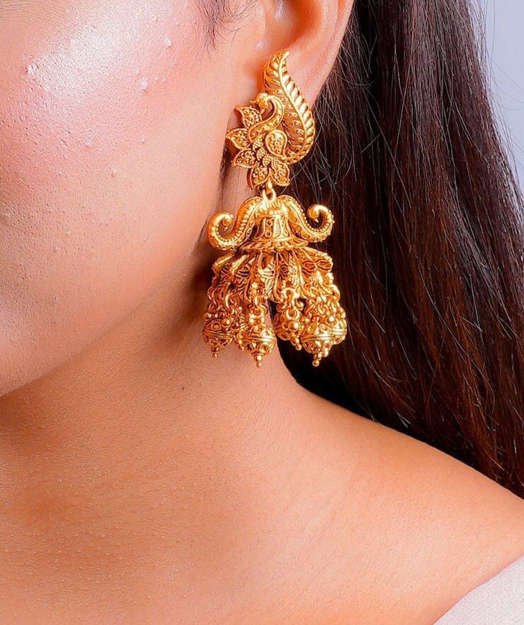 India Earring Gold Jhumka Amrapali Jewelry Antique Jhumka