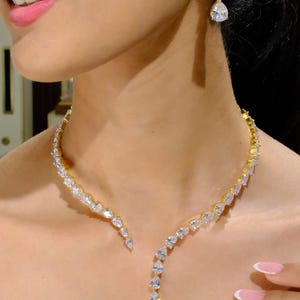 Diamond Necklace Statement Indian Bridal Jewelry Crystal Open Necklace Cz Designer Inspired Necklace Moissanite Diamond Jewelry For Women