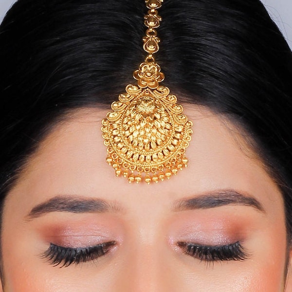 Gold Plated Tikka Maang Tikka Gold Tikka Bridal Maang Tikka Jewelry Antique Tikka Headpiece Wedding Tikka Pakistani Jewelry Golden Tikka