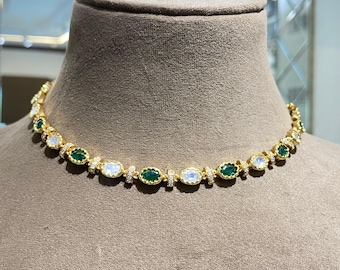 Delicate Emerald Polki Kundan Necklace | Antique Gold Indian Jewelry | Moissanite Diamond Choker | Bridal Statement Set