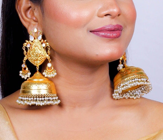 Gold Plated Rajasthani Jhumka Earrings-sgquangbinhtourist.com.vn