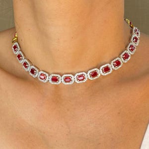 Ruby Choker Red Diamond Necklace PREMIUM Jhumka Necklace Set American Diamond India Choker Red Bridal Necklace Ruby Jewelry CZ Amrapali