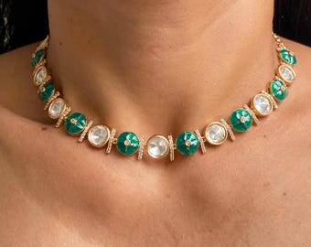 Polki Necklace Emerald Green Kundan Set | Sabyasachi Inspired Jewelry | Moissanite Diamond Necklace | Indian Bridal Jewelry Set