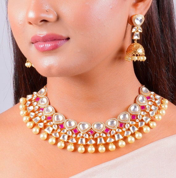 Pink Polki Necklace Ruby Kundan Necklace Amrapali Jewelry Uncut