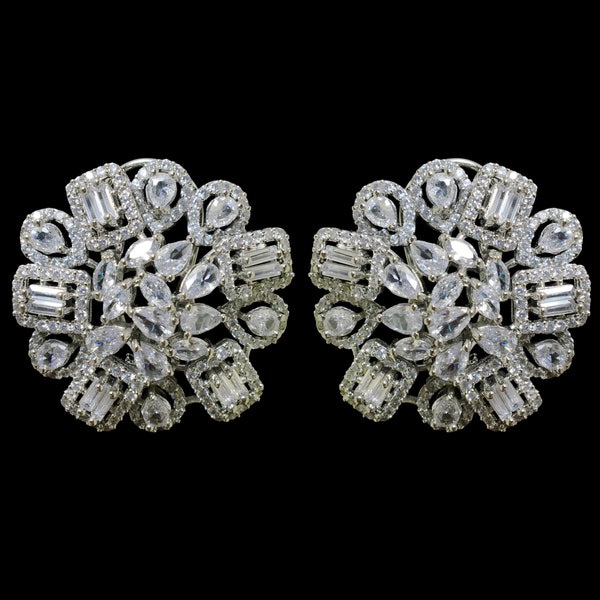 Big Stud Earrings American Diamond Earrings India Earrings Amrapali Jewelry Oversized Studs Diamond Statement Earring Diamond Flower Stud CZ