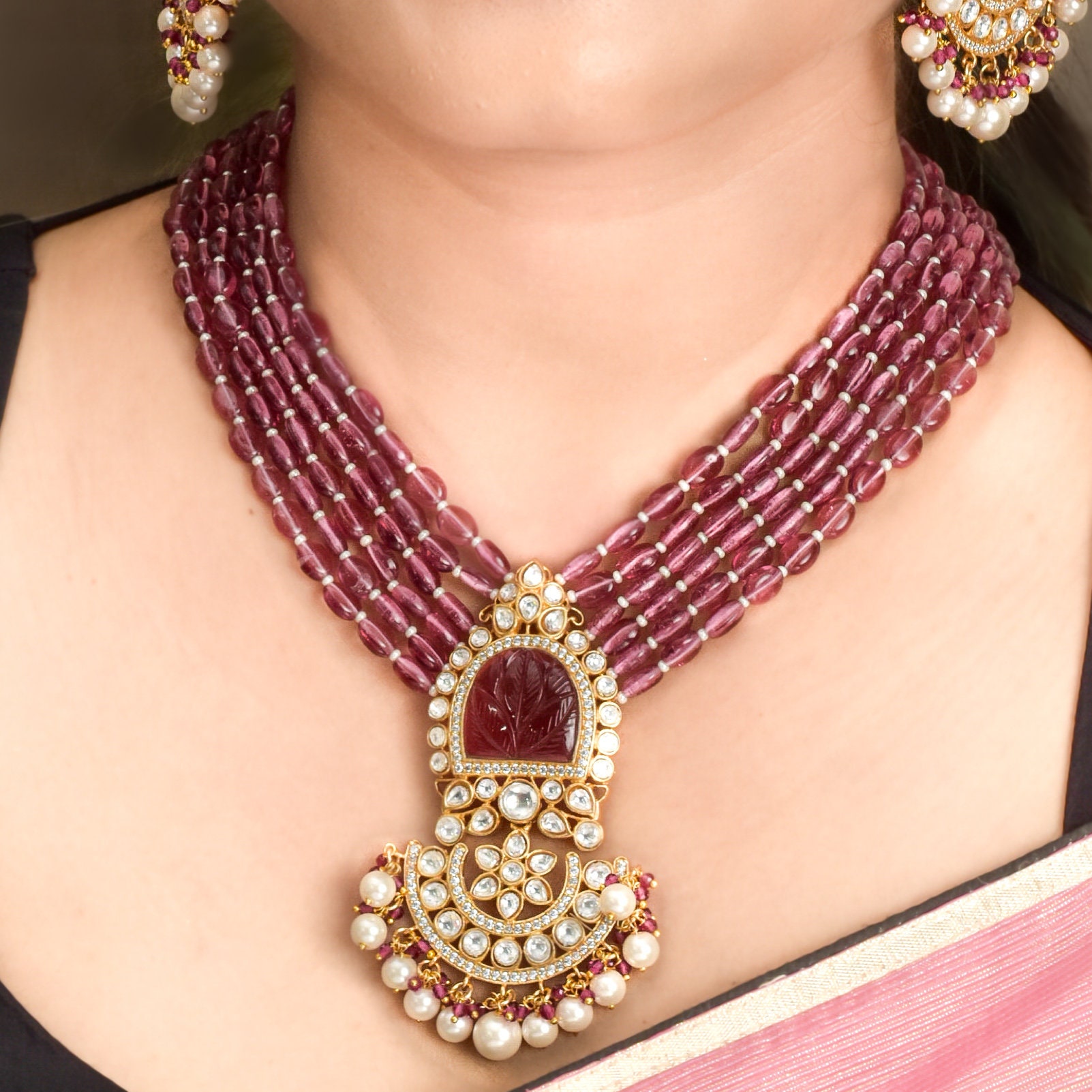 Pink Ruby Uncut Polki Kundan Rani 