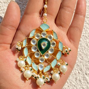 Kundan Maang Tikka Sabyasachi Jewelry Pearl Indian Mint Green Bridal Maang Tikka Jewelry Pachi Kundan Tikka Emerald Indian Wedding Jewelry