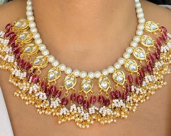 Ruby Kundan Neckalce Pink Polki Necklace Sabyasachi Jewelry Pearl Kundan Jewelry Set Indian Necklace Statement Jewelry Pakistani Jewelry Set