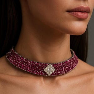 Ruby Necklace PREMIUM American Diamond Bridal India Choker Jewelry Sabyasachi Inspired Cz Ruby Diamond Necklace Statement DESIGNER Ruby Set