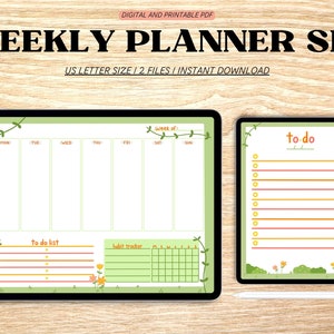 Digital Weekly Planner Set Printable Planner To Do List Cute Plant Weekly Calendar Desk Planner PDF Planner Template image 1