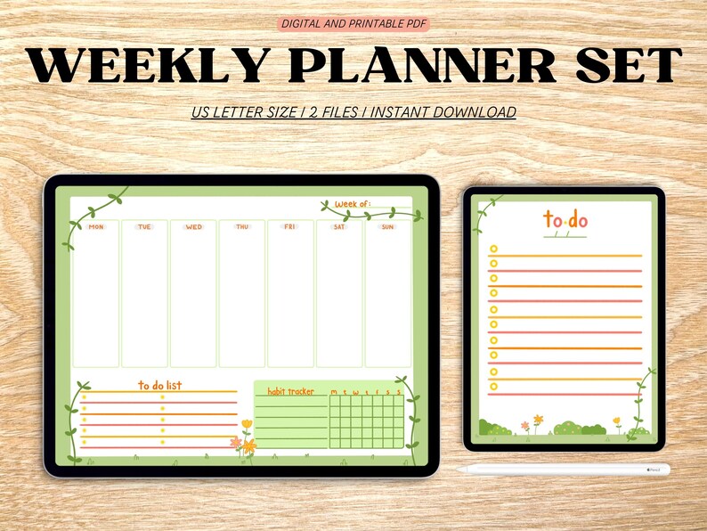 Digital Weekly Planner Set Printable Planner To Do List Cute Plant Weekly Calendar Desk Planner PDF Planner Template image 1