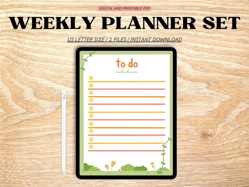 Digital Weekly Planner Set Printable Planner To Do List Cute Plant Weekly Calendar Desk Planner PDF Planner Template image 3