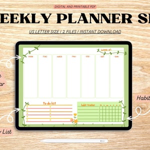Digital Weekly Planner Set Printable Planner To Do List Cute Plant Weekly Calendar Desk Planner PDF Planner Template image 2