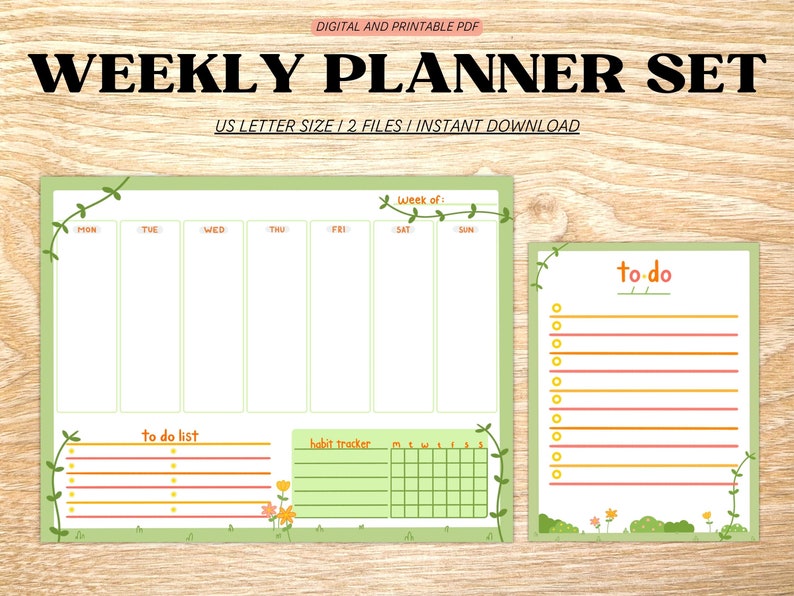 Digital Weekly Planner Set Printable Planner To Do List Cute Plant Weekly Calendar Desk Planner PDF Planner Template image 4