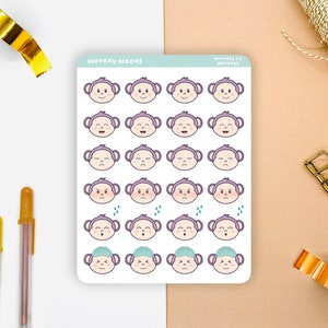 Mood Tracker Sticker Sheet | Monkey | Planner Stickers | Journal Stickers | Bullet Journal Stickers | Scrapbook Stickers | Cute Stickers