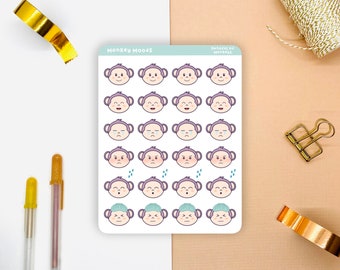 Monkey Mood Tracker Sticker Sheet | Planner Stickers | Journal Stickers | Bullet Journal Stickers | Scrapbook Stickers | Cute Stickers