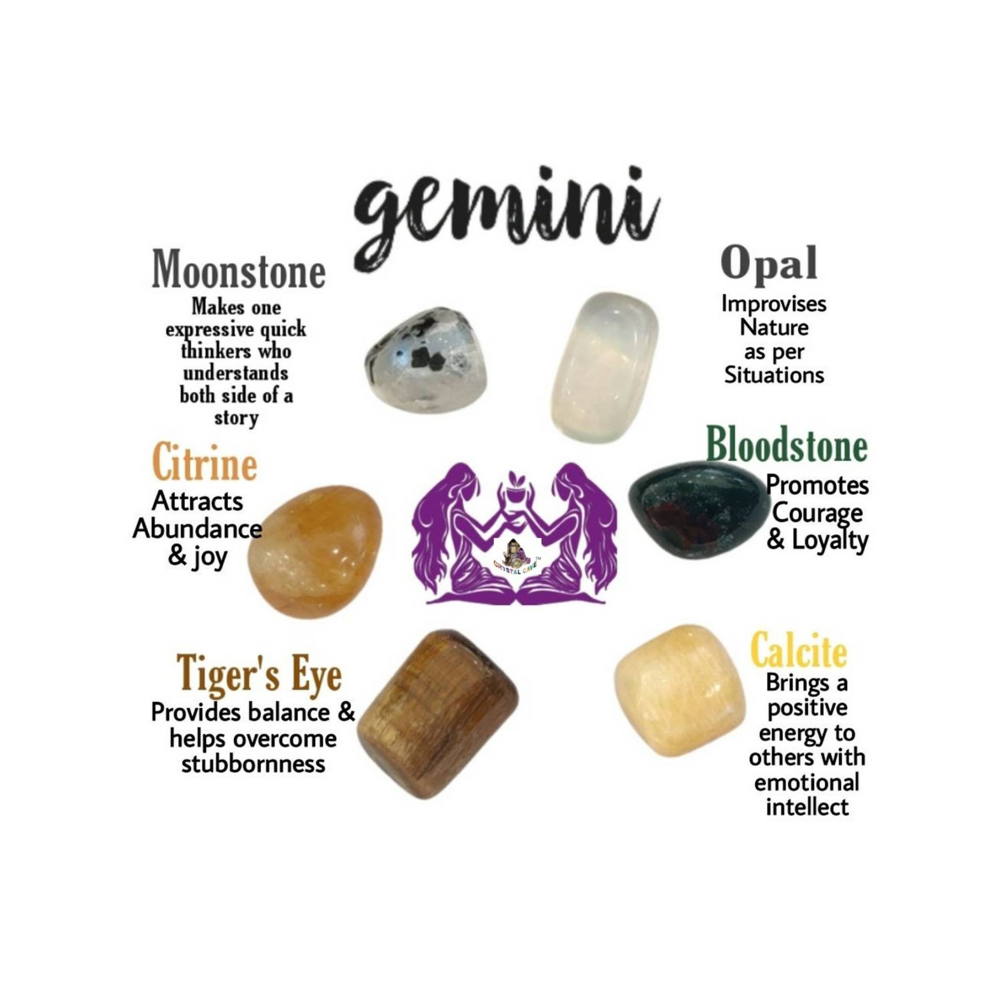 Crystal Tumble Stone Set for Gemini Zodiac Sign Rainbow Moonstone Citrine Tiger Eye Opalite Blood Stone Calcite. Etsy Hong Kong