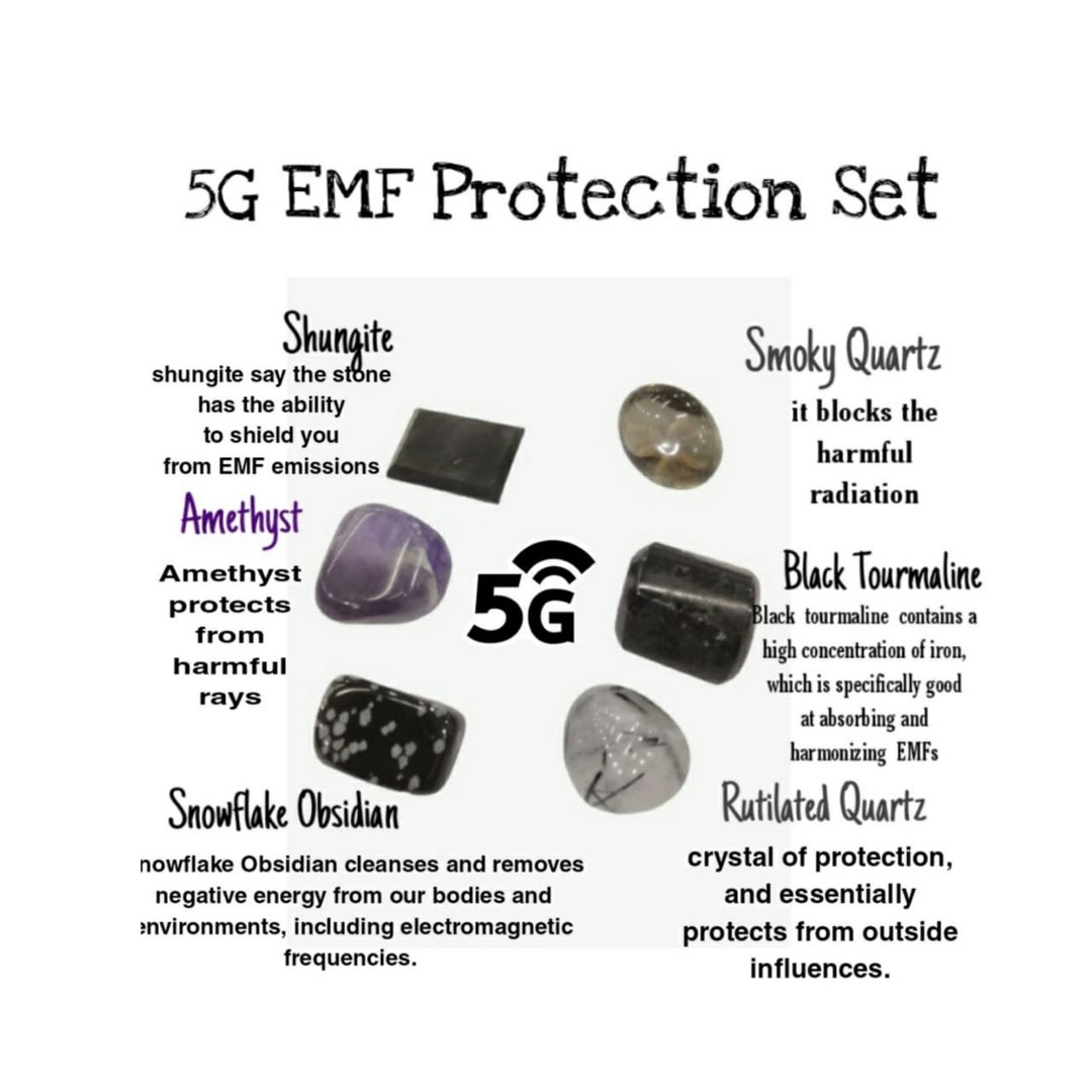 Crystal Tumble Stone Set for 5G EMF Protection Snowflake ,black