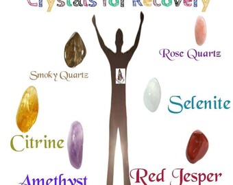 Crystal Tumble Stone Set for Recovery Selenite , Amethyst , Rose Quartz , Citrine , Smoky Quartz And Red Jasper