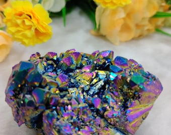 Titanium Rainbow Aura Quartz Crystal Stone Cluster 178 Gram