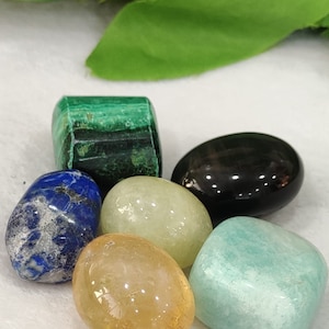 Crystal Tumble Stone Set For Scorpio Zodiac Sign Citrine , Amazonite , Obsidian , Malachite ,Lapis Lazuli , Aquamarine. image 5