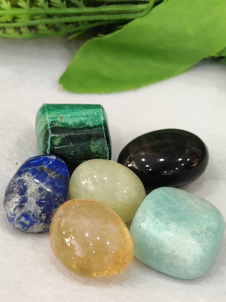 Crystal Tumble Stone Set For Scorpio Zodiac Sign Citrine , Amazonite , Obsidian , Malachite ,Lapis Lazuli , Aquamarine. image 5