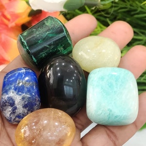 Crystal Tumble Stone Set For Scorpio Zodiac Sign Citrine , Amazonite , Obsidian , Malachite ,Lapis Lazuli , Aquamarine. image 6