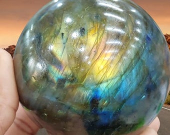 Rarest & Beautiful  Blue Yellow Rainbow Labradorite Stone Spectrolite Sphere Orb 67 MM Metaphysical Crystal,Healing Chakra,Reiki 434 Grams